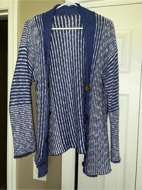 Haiku Navy and White Striped Open-Front Cardigan